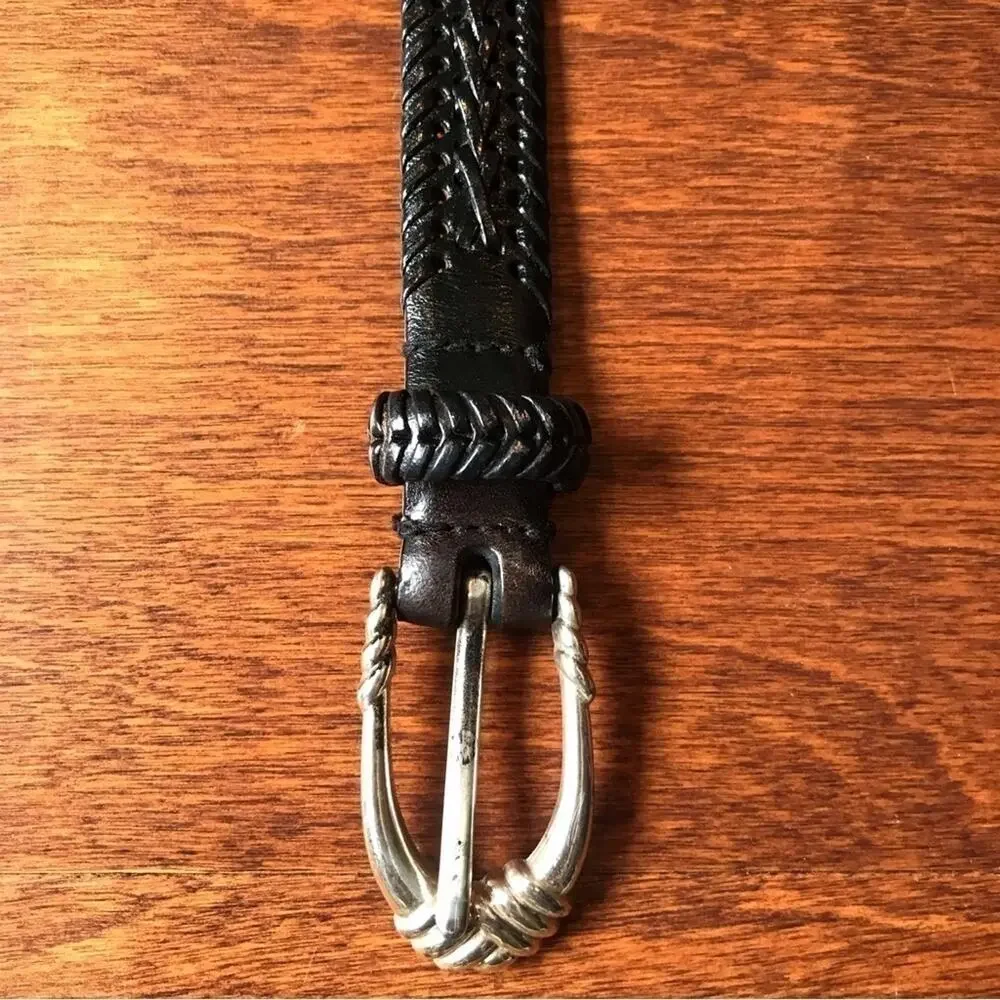 Unique Fine Woven Leather Belt with Silver Hardware, Very Pretty, Size Medium